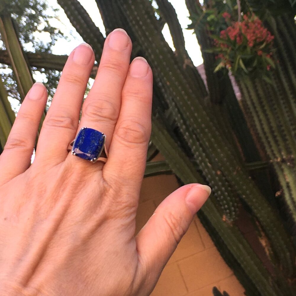 Genuine Lapis Lazuli .925 Sterling Silver Ring Natural Gemstone - Picture 12 of 16
